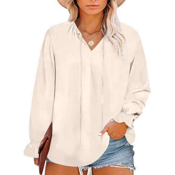 Women Plus Size Fall Tops Floral V Neck Long Sleeve Boho Blouse Shirts - Picture 3 of 3